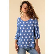 Denim Blouses Roman Spot Print 3/4 Sleeve Top in Denim