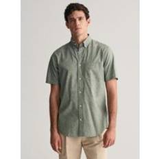 Gant Green Shirts Gant Men Regular Fit Cotton Linen Short Sleeve Shirt