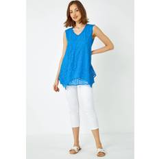 Clothing Roman Sleeveless Textured Swirl Print Top Blue