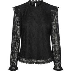 XXS Bluser Pieces Olline Lace Long Sleeved Blouse - Black