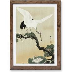 East Urban Home Japanese Crane Birds Walnut Framed Art 45x63cm