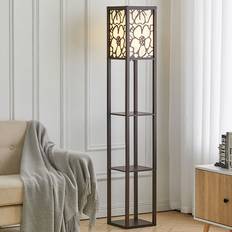 LivingAndHome Wooden Shelf Carved Floor Lamp