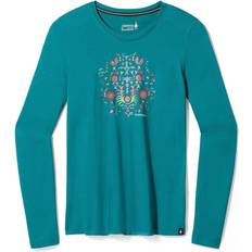 Smartwool Dam T-shirts Smartwool Womens Floral Tundra Graphic L/S Tee Grön EMERALD GREEN X-large