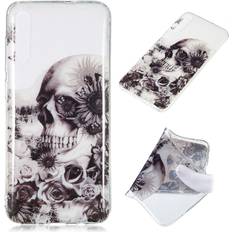Samsung Galaxy A70 Mobilskal Samsung Galaxy A70 mønstret cover kranie og blomst