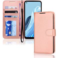 Gold Wallet Cases TechGear Rose Gold Leather Wallet Case for Oppo Reno 7, Flip Protective Cover with Wallet Card Holder, Stand & Wrist Strap PU Leather with Magnetic Closure