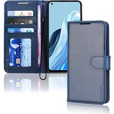 Blue Wallet Cases TechGear Blue PU Leather Wallet Case for Oppo Reno 8 Lite 5G, Flip Protective Case Cover with Wallet Card Holder, Stand & Wrist Strap, Magnetic Closure