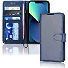 Apple iPhone 14 Plus Wallet Cases TechGear Blue iPhone 14 Plus Leather Wallet Case, Flip Protective Case Cover with Wallet Card Holder, Stand and Wrist Strap PU Leather with Magnetic Closure