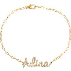 Adina Eden Script Name Paperclip Bracelet - Gold/Diamonds