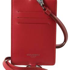 Dolce & Gabbana Red Leather Lanyard Logo Card Men Wallet