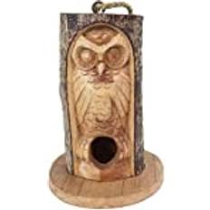 Pine Wood Closed Eye Owl Bird House Brown