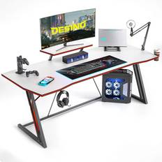 Desino DESINO Gaming Desk 55 inch PC Computer Desk, Home Office Desk Gaming Z Shaped Gamer Workstation with Cup Holder