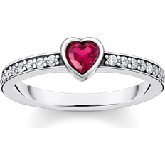 Silver Rings Thomas Sabo Silver solitaire ring with red heart-shaped stone red TR2448-640-10-56