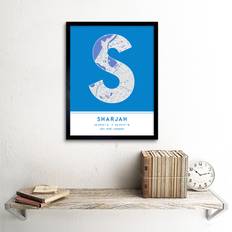 Turquoise Framed Art Wee Blue Coo Sharjah United Emirates City Map Stylish Letter Word Framed Art