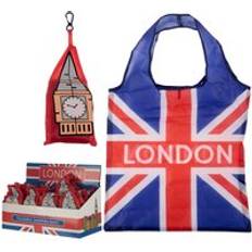 Plastic Fabric Tote Bags Puckator Reusable Fold Up Shopping Bag London Union Jack Flag and Big Ben Holder Blue