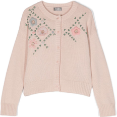 Girls Cardigans il gufo Floral Embroidered Wool Cardigan - Powder Pink