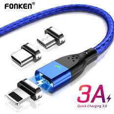 FONKEN Magnetisches Micro-USB-Kabel, magnetisch, USB-Typ-C-Ladekabel, 3 A, mobiles Schnellladekabel für iPhone