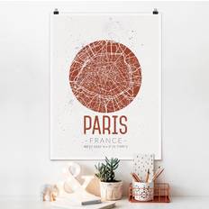 Detalles Interiores Klebefieber Poster Cartes De Villes, Pays & Monde Plan De Ville De Paris - Rétro Póster