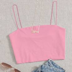 Pink Tank Tops Shein Solid Color Cropped Camisole Tank Top