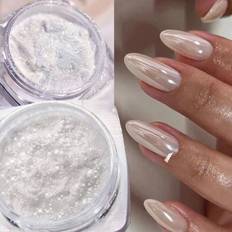 Shein Pearl White Nails Glitter Dust Chrome Y2 1Box - White