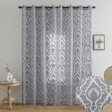 Gardiner & Tillbehör Shein 1pc European Style Gray Semi-Transparent Curtain With Cut-Out Floral Patterns For Decoration