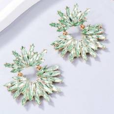 Shein Pair Exaggerated Flower Shaped Rhinestone & Sparkling Water Drop Earrings