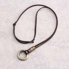Leather - Men Necklaces Shein Adjustable Three Color Zinc Alloy Double Ring Shaped Pendant - Brown