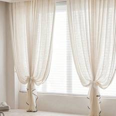 Gardiner & Tillbehör Shein 1pc Linen & Voile Curtain With Black Border