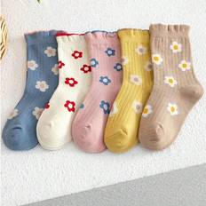 M Strumpor Shein 5pairs Kids' Lace Trimmed Mid-Calf Socks For Autumn/Winter