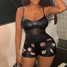 Skinn Linnen Shein Mesh Insert Faux Leather Cami Top