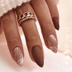 Shein Long Elegant Matte Striped False Nail Tips Set - Multicolor