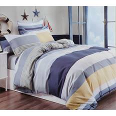 Cushion Mania Stripe Blue Mustard, Double Duvet Cover