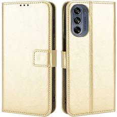 Skalo Motorola Moto G62 5G Crazy Horse Pungetui PU læder Guld