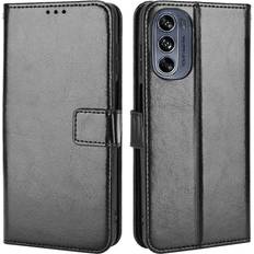 Skalo Motorola Moto G62 5G Crazy Horse Pungetui PU læder Sort