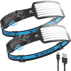 Camping & Outdoor Smiling Shark Smiling Shark Rechargeable Headlamp, 2 Pack Wide Angle 6*White Light The Brightest LED Head Lamp with Motion Sensor Waterproof Headlight for Camping Hiking Outdoor, Head-Light-LED-Lamp-Rechargeable