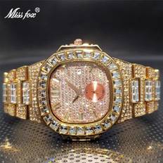 Diamond with Double Classic Square Ice Out Large Men Wristwatch Waterproof Froze Bijoux Homme Multicoloured