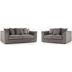 Furniture 786 Premium Porto Jumbo Grey Sofa 185cm 2pcs 3 Seater