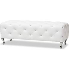 Leathers Settee Benches Baxton Studio Stella Crystal White Settee Bench 54x19.5"