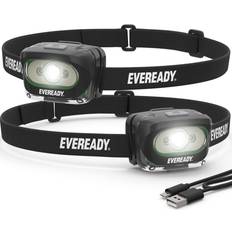 Eveready Rechargeable LED Headlamps by Eveready 2-Pack IPX4 Water Resistant Head Lights for Running, Camping, Emergency, Outdoors USB Cable Included,Black 2-Pack,Adjustable