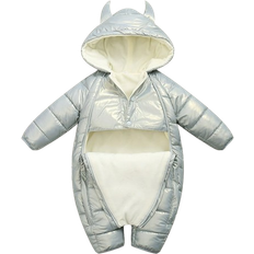 9-12M Snowsuits Infant Winter Hooded Cartoon Snowsuit - Grey