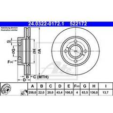 ATE PowerDisc 24.0322-0172.1 2 Hatchback PowerDisc 22.0 mm 4 108.0 mm Ventilado Revestido 24.0322-0172.1