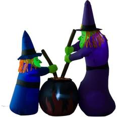 Halloween Party Supplies Homcom Inflatable Decorations Halloween Witches with LED Lights 1.8m