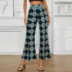 Shein Hosen Shein Women's Random Printed Geometric Pattern High Slit Flared Pants