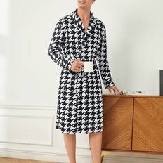 Shein Men Robes Shein Men'S Houndstooth Printed Bathrobe For Home Wear