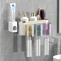 Shein A Set Of Toothbrush Storage Rack With 3 Cups And 1 Toothpaste Dispenser Home Bathroom Decor Summer Back To School