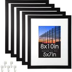 Photo Frames Standard Home Décor 8x10 Matted to 5x7 Black Linear Picture 5-Pack