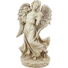 Northlight 18" Heavenly Gardens Distressed Almond Brown Angel with Bird Bouquet