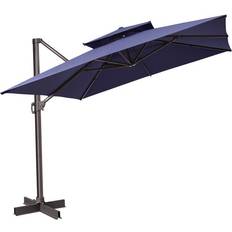 Homeroots 11' Navy Blue Square Tilt Cantilever Patio Umbrella With Stand