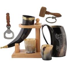 Wood Bar Sets Galaxy Indiacraft Viking Drinking OX Horn Bar Set