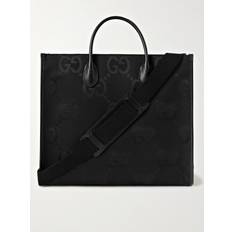 Gucci Men Totes & Shopping Bags Gucci Leather and Logo-Jacquard Tote Bag Men Black