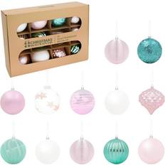Pink, Blue & Workshop Set of 12 Shatterproof Textured Baubles Blue/Pink/White